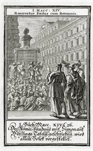 A aliança romana com Simão, escrita em tábuas de bronze, é apresentada ao povo, 1 Macabeus 14:26, 1695